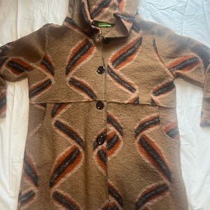FOR HER italian brand Brown Hooded Coat with Geometric Pattern